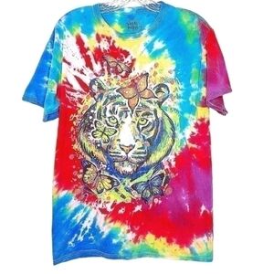 Tie dye social media women's m Vibrant colorful short sleeve tee shirt tiger
